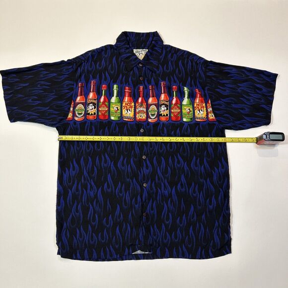 Big Dogs Shirt Adult Large Button Up Hot Sauce Flames Hawaiian Short Sleeve Mens - Picture 9 of 12